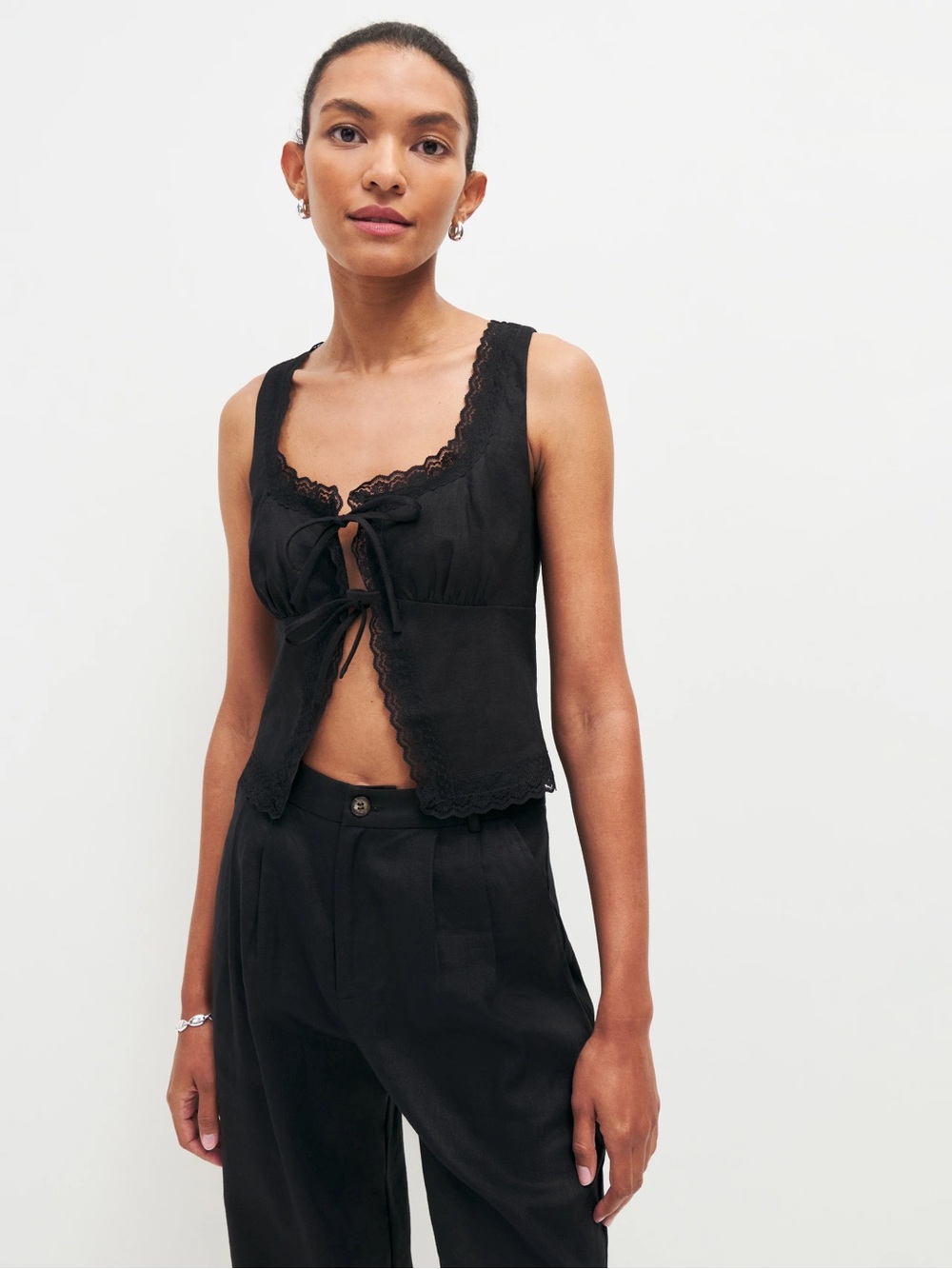 Reformation Rosalie Linen Top Black Sz 12